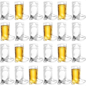 24 Mini Boot Shot Glasses 1 oz Reusable and Disposable Clear Plastic Shot Cups for Cowboy Cowgirl Themed Parties Decorations an