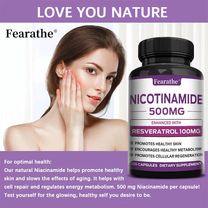 Fearathe Niacinamide Capsules 500MG, Promote Cell Health and Repair, Metabolism, Skin Health, Vegan Capsules, Non-GMO