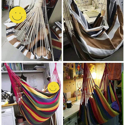 Camping Hammock Portable Hammock with 2 Pcs Cushion 2 Tie Straps Colorful Stripe Cloth Hammock for Indoor Outdoor Tumbona Jardin