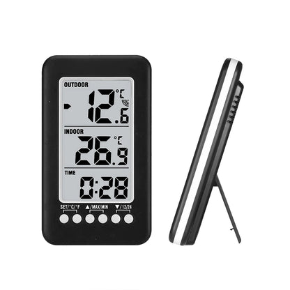 LCD ℃/℉ Digital Wireless Indoor/Outdoor Thermometer Clock Temperature Meter With Transmitter