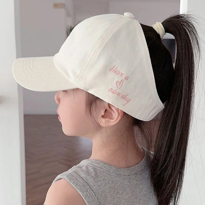 Kids Baseball Caps for Boys Girls Sun Hat Love Heart Hollow High Ponytail Caps Children Adjustable Baseball Caps for 4-12 Years