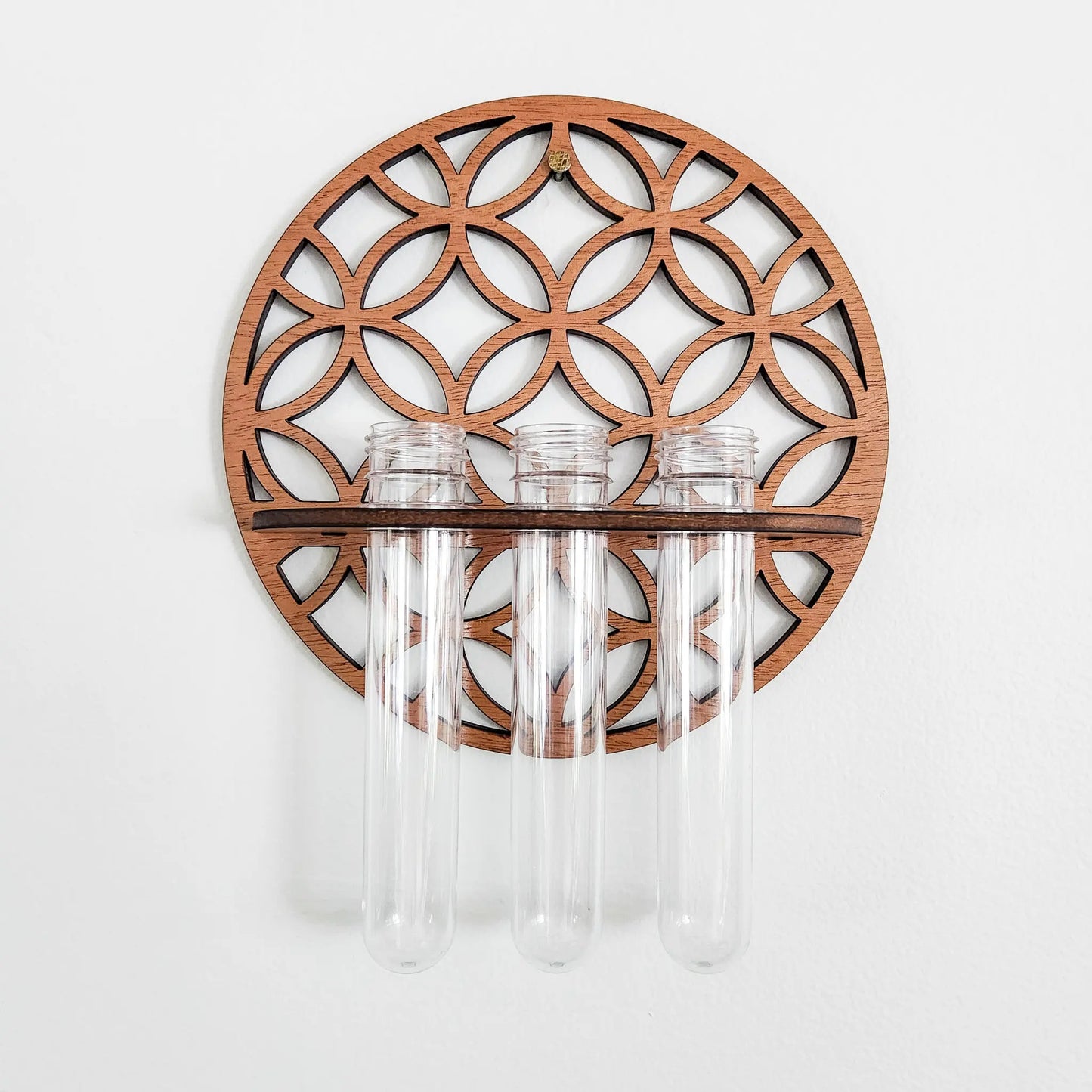 Garden Wall Planters Indoor Wooden Circle Plant Hanger Wall Hanging Flower Vase Rack with 3 Test Tubes Plant Propagation Station