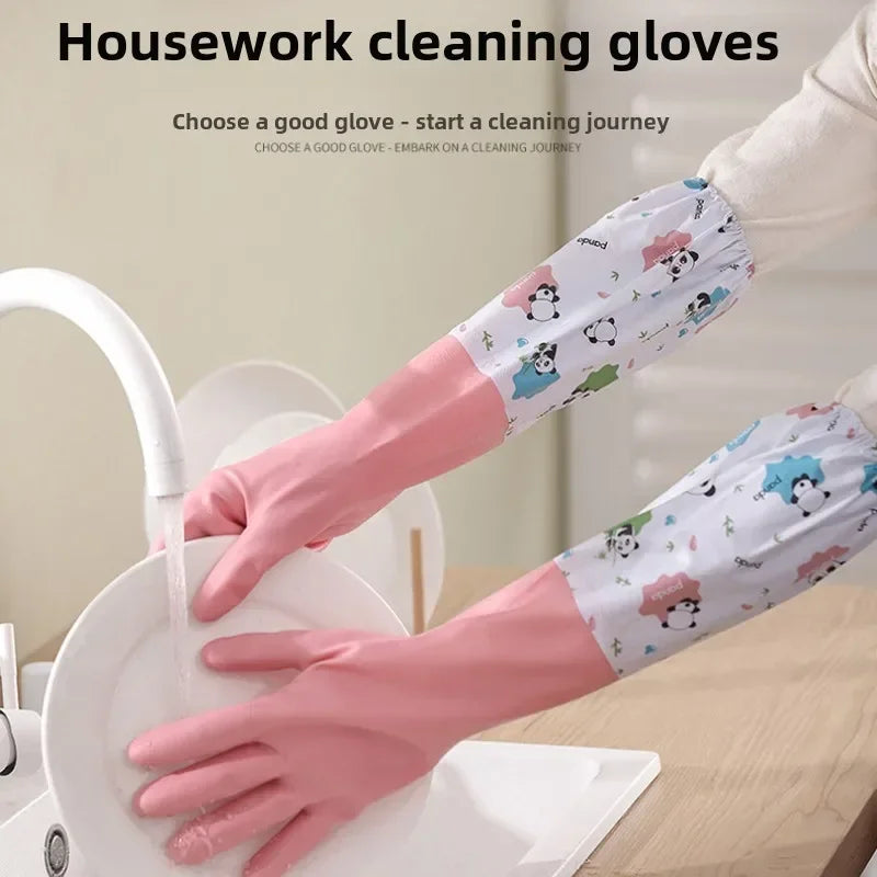 Women's Kitchen Gloves - Durable, Extended Waterproof Rubber Gloves for Dishwashing, Cleaning, Laundry & Household Chores - Comf