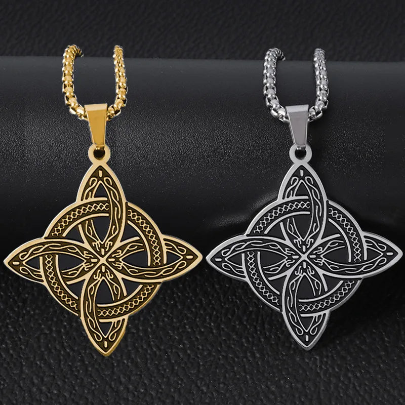 Stainless Steel Witchcraft Witch Knot Pendant Necklace Irish Celtic Knot Lucky Jewelry Anniversary Gift for Men and Women