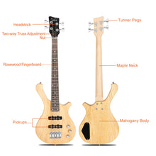 Load image into Gallery viewer, Glarry GW101 36in Small Scale Electric Bass Guitar Suit With Mahogany Body SS Pickups, Guitar Bag, Strap, Cable Burlywood

