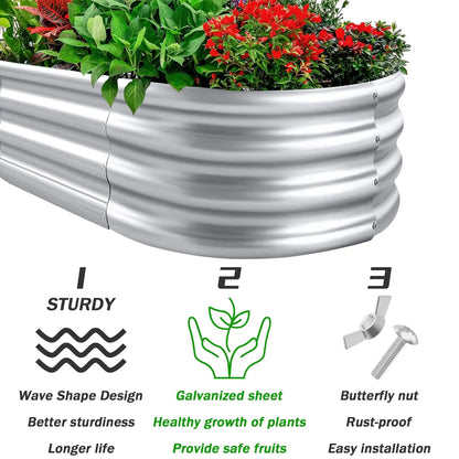4x2x1ft Raised Garden Beds Outdoor Kit, Galvanized Oval Planter Box, Metal Bottomless Elevated Garden Boxes Set for Planting Veg