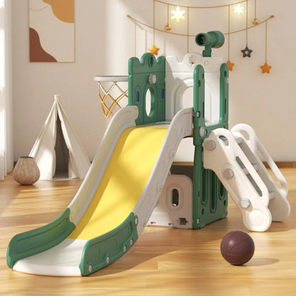 5 in 1 Toddler Slide, Kids Climber Slide with Basketball Hoop and Ball, Indoor Outdoor Playset for Toddlers Age 1-3