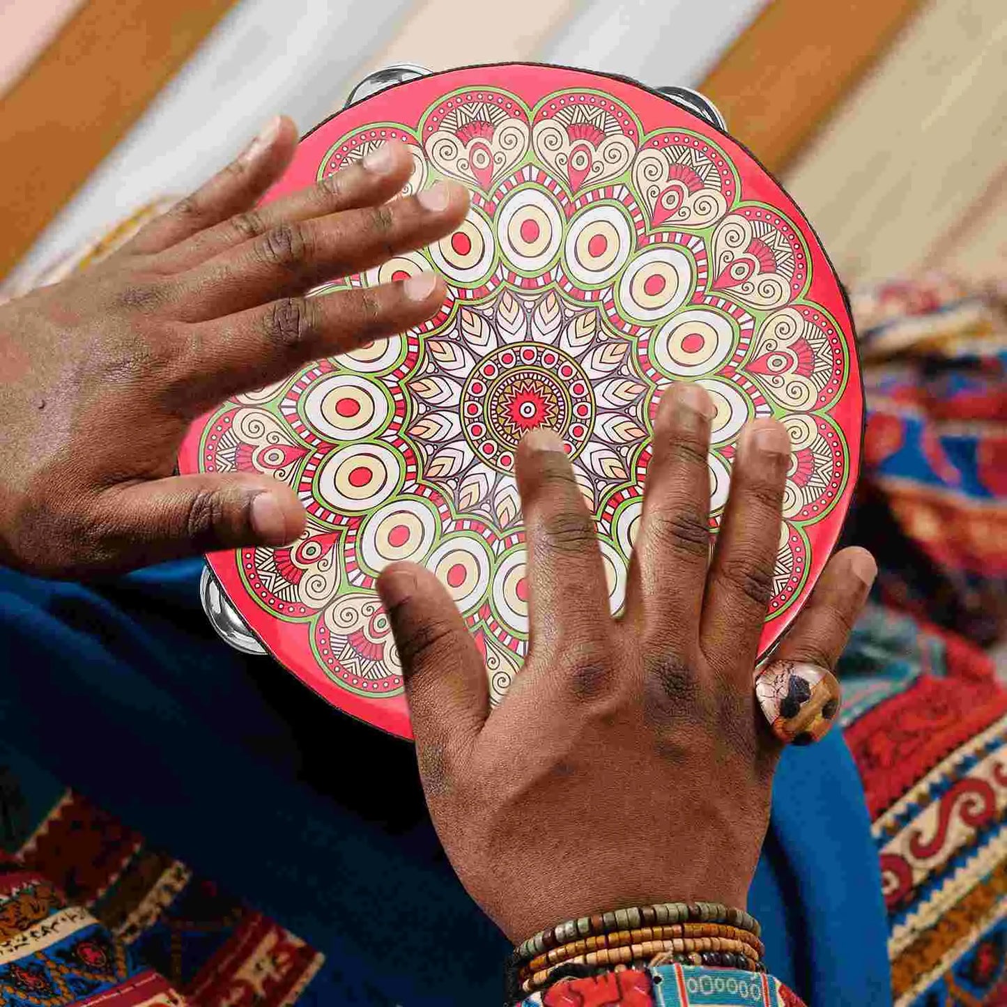 Single Row Hand Drum Tambourine Musical Instrument Adult Percussion Drums Professional Stage Dance Steel Wood Bohemian Kids