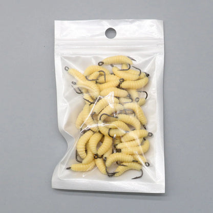 30PCS Artificial Breadworms Fishing Bait with Hooks Realistic Fake Hooked Worm Bait High Elasticity Rubber Fishing Bait