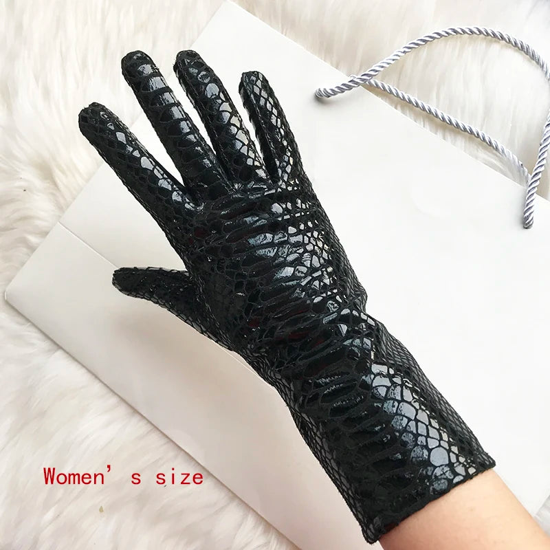 Long Gloves For Women Spring Winter Male Patent Leather Fashion Catwalk Motorcycle Riding Luvas Brilliant Warm Arm Warmer Gants