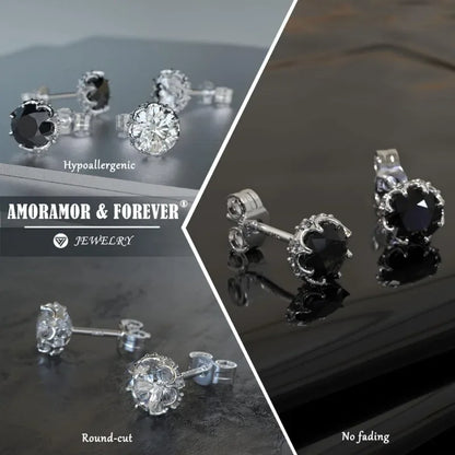 18K White Gold Plated Brilliant Cut Cubic Zirconia Stud Earrings Unisex 8 Prong 8 Zirconia Sterling Silver Posts Hypoallergenic