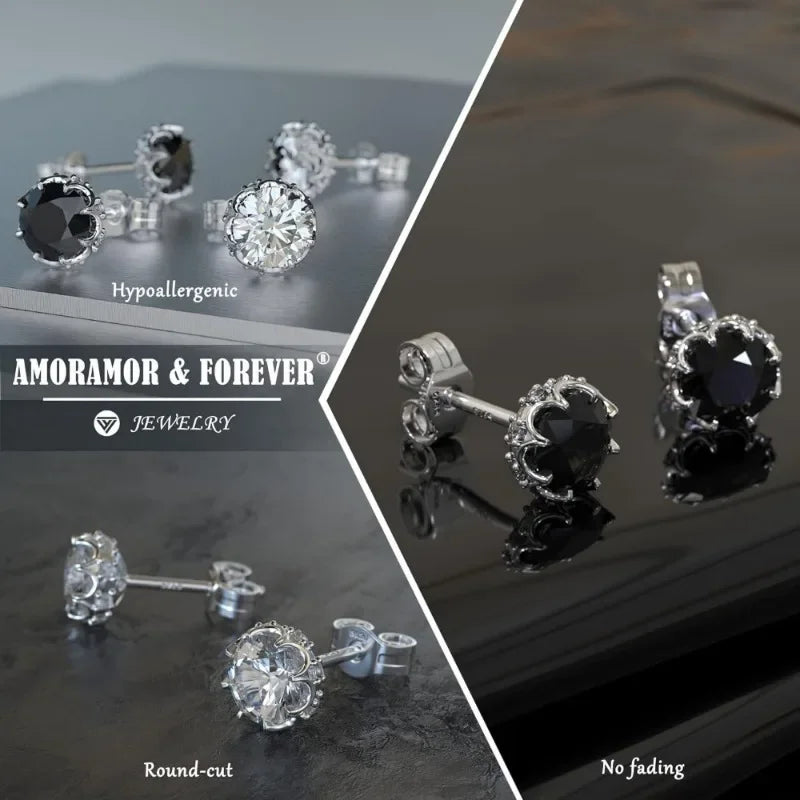 18K White Gold Plated Brilliant Cut Cubic Zirconia Stud Earrings Unisex 8 Prong 8 Zirconia Sterling Silver Posts Hypoallergenic