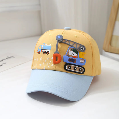 Baby Hat Cartoon Engineering Car Baseball Cap Cute Boys Girls Duckbill Cap Children Summer Sun Hat For Kids 2-6 Years