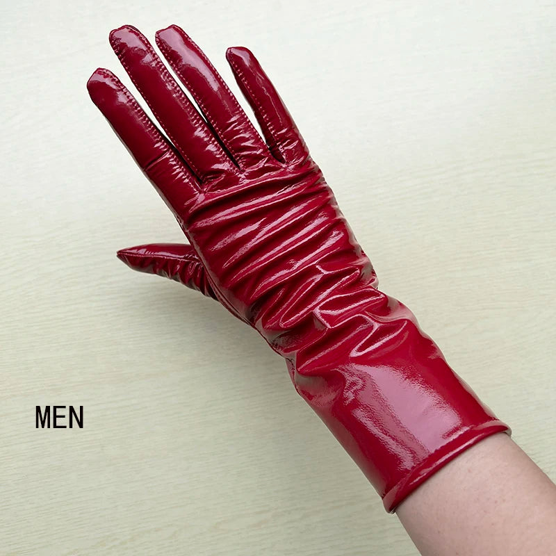 Long Gloves For Women Spring Winter Male Patent Leather Fashion Catwalk Motorcycle Riding Luvas Brilliant Warm Arm Warmer Gants
