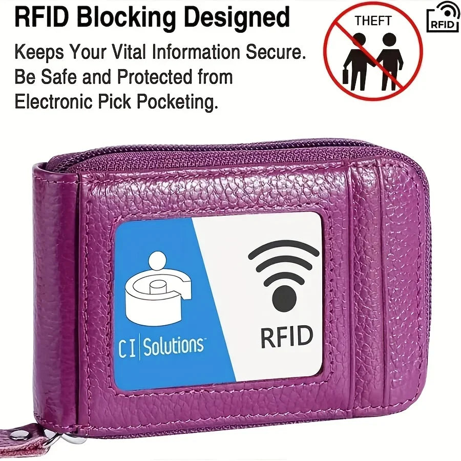 RFID Blocking Multi Card Slots Card Holder, Portable Mini Card Wallet, Mini Zipper Around Coin Purse With Clear Window