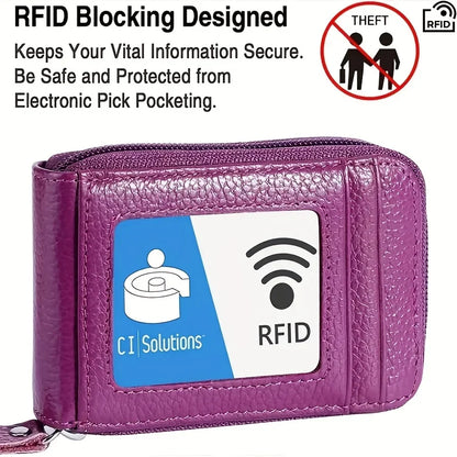 RFID Blocking Multi Card Slots Card Holder, Portable Mini Card Wallet, Mini Zipper Around Coin Purse With Clear Window