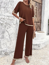 Load image into Gallery viewer, High Quality Elegant Women Clothing 2024 Temperament Casual Solid Color Knitted Shite Sleeved Suit Sweatpants Wide Leg Pants Y2k
