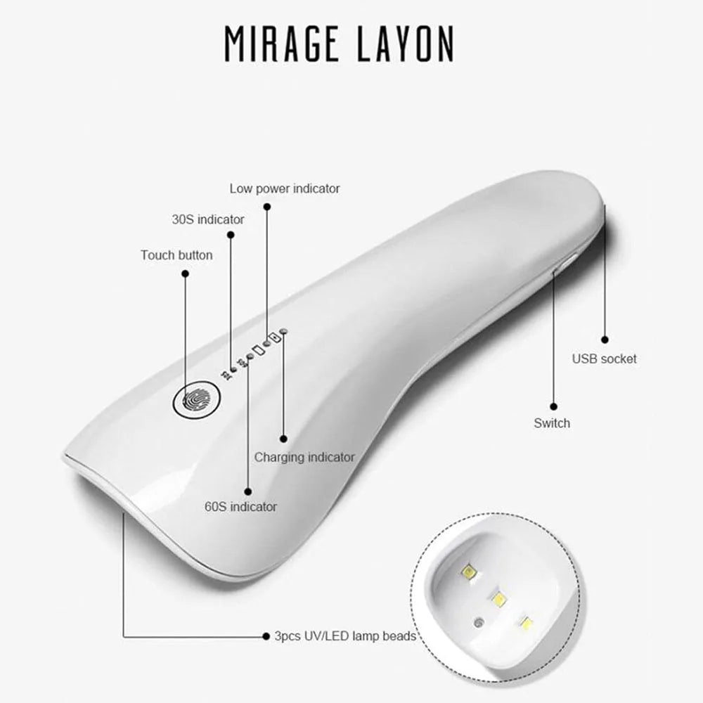 Nails Drying Lamp  Handheld UV LED Lamp For With Battery Timing Rechargeable Mini Manicure Nail Dryer For Gel Polish Manicure