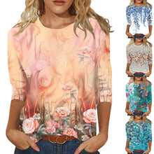 Load image into Gallery viewer, Women&#39;s Clothing T-shirt Fashion Casual Round Neck 3/4 Sleeve Loose Printed T-shirt Ladies Top Louse Beautiful Girls T-shirt
