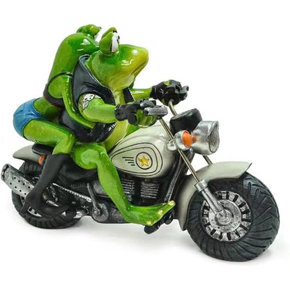Garden Sculpture Funny Motorcycle Frog Statue Garden Art Figurines for Outdoor Yard Patio Decoration