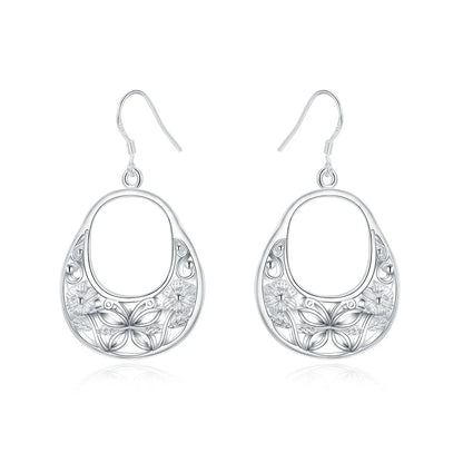 925 Sterling Silver Carved Butterfly Flower Earrings Women Fashion Jewelry Gift Ideas Wedding Beautiful Earrings
