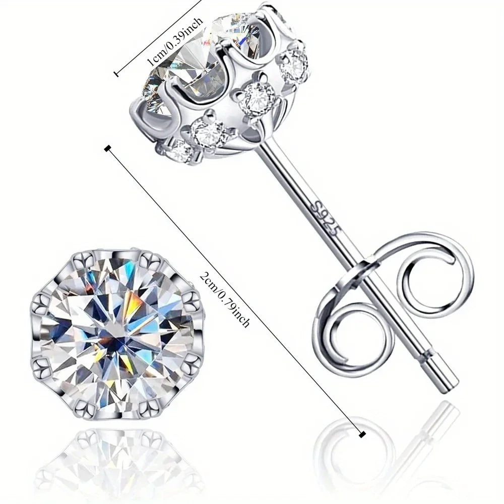 18K White Gold Plated Brilliant Cut Cubic Zirconia Stud Earrings Unisex 8 Prong 8 Zirconia Sterling Silver Posts Hypoallergenic