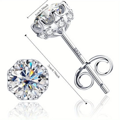 18K White Gold Plated Brilliant Cut Cubic Zirconia Stud Earrings Unisex 8 Prong 8 Zirconia Sterling Silver Posts Hypoallergenic
