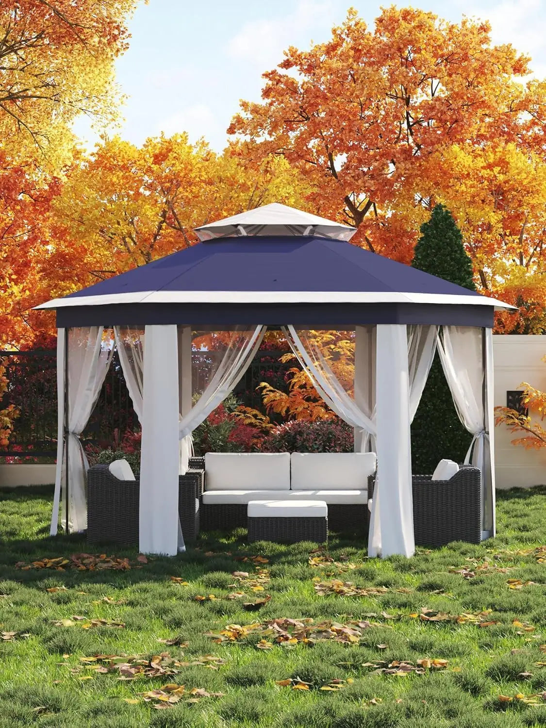 Pop Up Gazebo 13x13ft Hexagonal Canopy Shelter Instant Patio Tent with Mesh Netting Steel Frame for Outdoor Backyard Garden