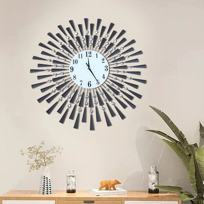 Modern Black Silent Wall Clock Battery Operated Non-Ticking for Bedroom Kitchen Office Home Decorative Crystal Clock Wall Decor