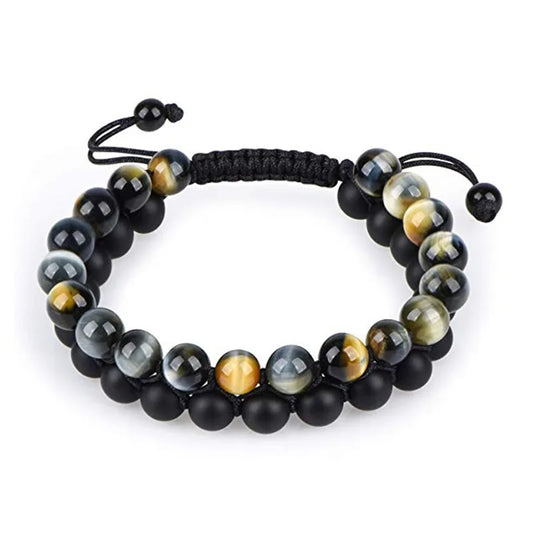 Tiger Eye Couple Bracelets Matte Black Agate Beads Bracelet for Women Men