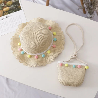 Kids Girls Summer Fashion Children Sunscreen Sun Hat Straw Hat Bag For Girls Cool Hat Girl Cute Breathable Baby