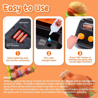 CUTE STONE 2-Layer BBQ Toy Set, Kids Grill with Food, Smoke Sound & Light, Camping BBQ Gift