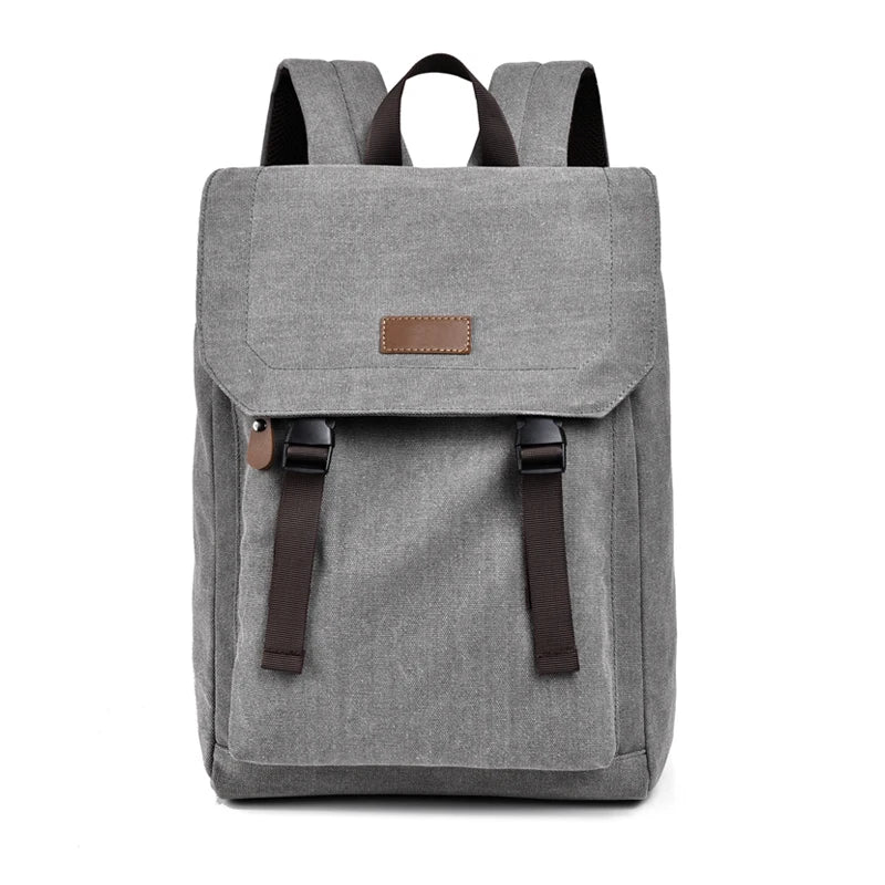 Mens Canvas Backpack Retro Style Large Capacity Bag with Buckle Straps