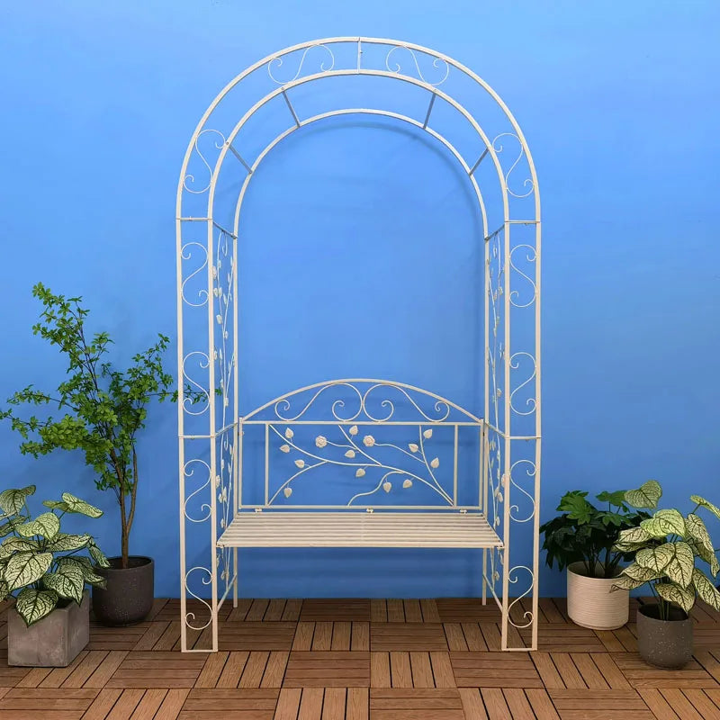 Garden arch bench, decorative wrought iron arch with seat, suitable for climbing plants and outdoor wedding arch