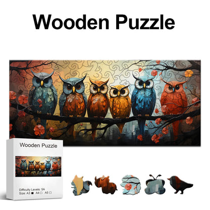 Owl Family Wooden Puzzle, Uniquely Irregular Animal Shaped Wooden Jigsaw Puzzles - A Creative Gift For Teenagers & Adults