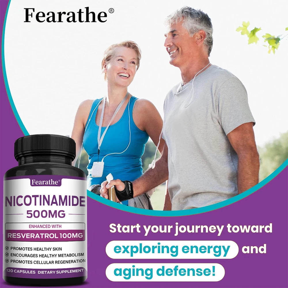 Fearathe Niacinamide Capsules 500MG, Promote Cell Health and Repair, Metabolism, Skin Health, Vegan Capsules, Non-GMO