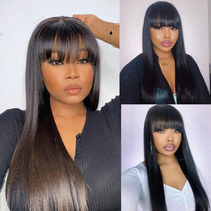 250 Density 3x1 Middle Part Lace Wig Bone Straight Cheap Wigs Full Machine Made Human Hair Wig with Bangs on Clearance Sale