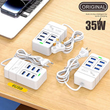 Load image into Gallery viewer, 35W Multiport USB Charger PD Type C Fast Charging US Plug Wall Charger USB Hub Adapter 6 Ports USB Quick Mobile Phone Charger
