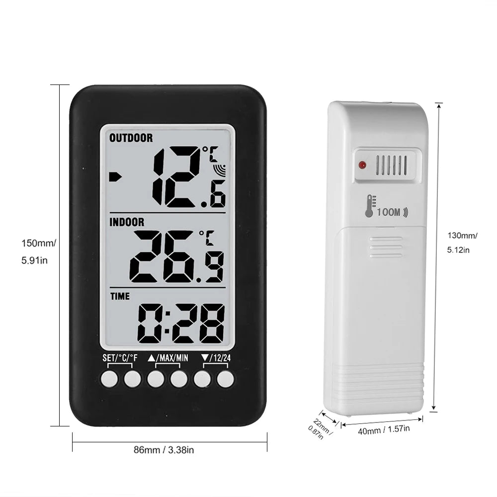 LCD ℃/℉ Digital Wireless Indoor/Outdoor Thermometer Clock Temperature Meter With Transmitter