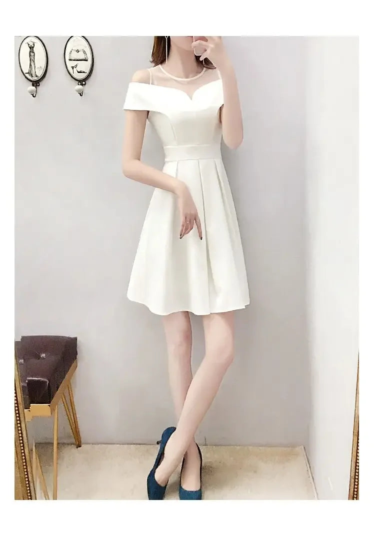 Women's Clothing White Off-Shoulder Dress New Summer Elegant Simple Style Slim Fit A-Line Midi Dress Fresh Chic Casual Fashion