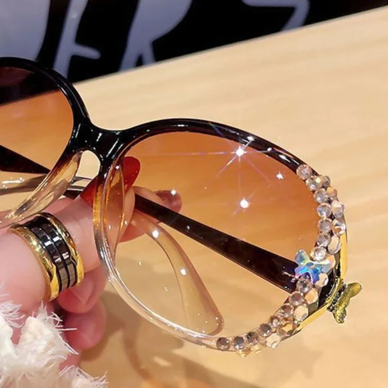 New Fashion Brand Sunglasses 2025 Women Luxury Design Sun Glasses Bling Rhinestone Gradient Lens  Eyeglasses for Female UV400