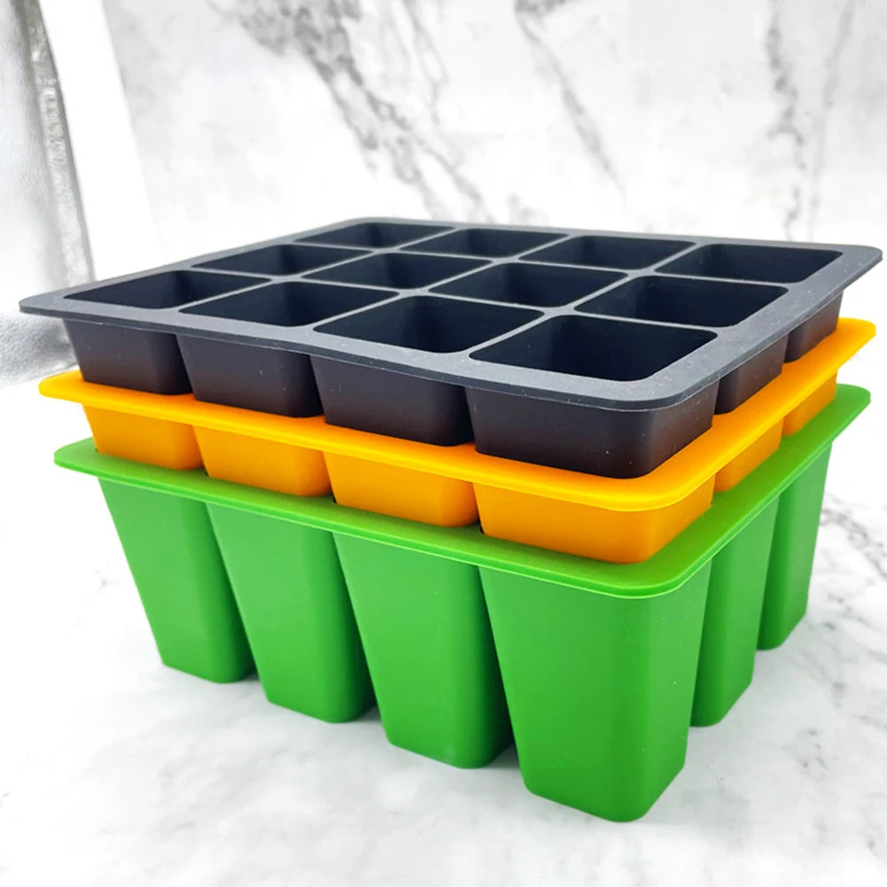 12 Holes Silicone Seedling Starter Trays Breathable Flower Plant Seed Grows Box Reusable Gardening Sowing Tray for Plants Indoor