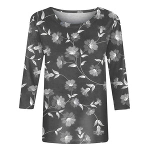 Female Clothing Delicate Fashion Shirts Floral Round Neck 3/4 Sleeves Printed Summer Women Pullover Daily Wear Vetement Femme