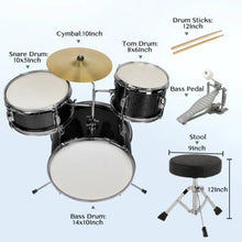Load image into Gallery viewer, 14x10 3Pieces Junior Drum Set Kit Pedal Drum Stick Wrench Drum Stool Black
