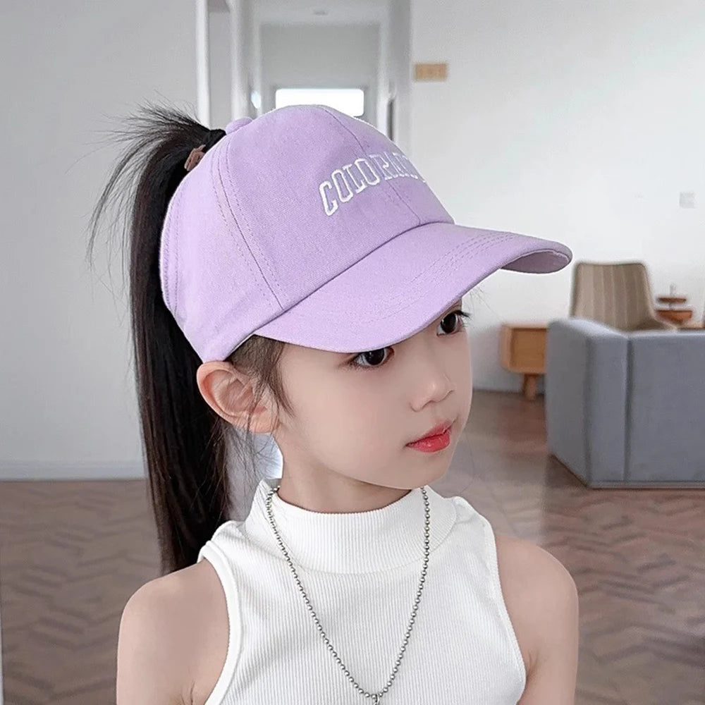 Kids Baseball Caps for Boys Girls Sun Hat Love Heart Hollow High Ponytail Caps Children Adjustable Baseball Caps for 4-12 Years