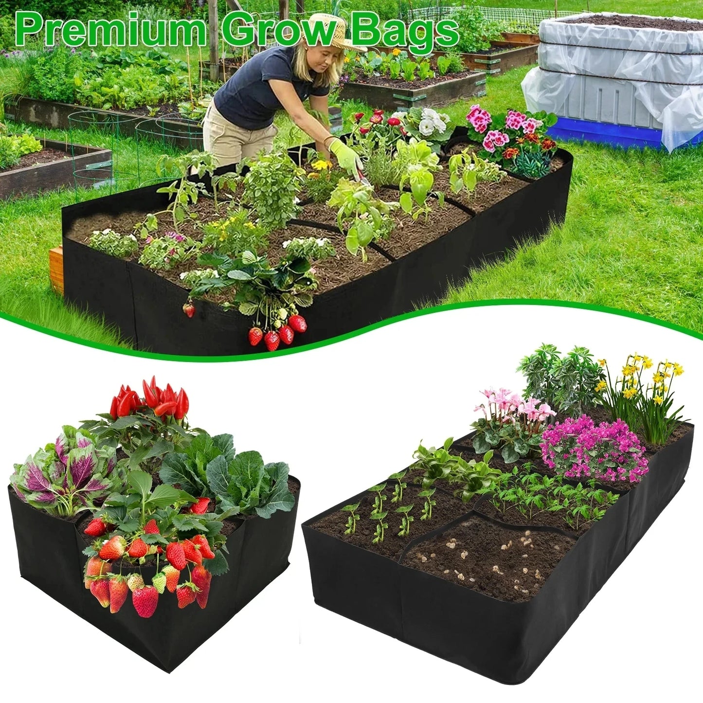 New 4/8 Grids Garden Raised Planting Bed Fabric Raised Garden Bed Square Felt Garden Flower Grow Bag Vegetable Planter Pot