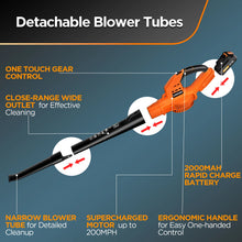 Load image into Gallery viewer, Cordless Leaf Blower, 150Mph Handheld Electric Leaf Blowers with 2.0Ah Battery &amp; Fast Charger, 2 Speed Mode, 20V Battery Powered
