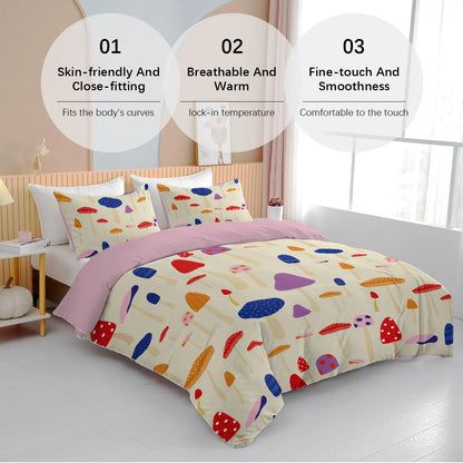 3pc Colourful Cartoon Mushrooms Design Bedding Set Quilt Cover with Zipper Closure 1 Duvet Cover and 2 Pillow Cases