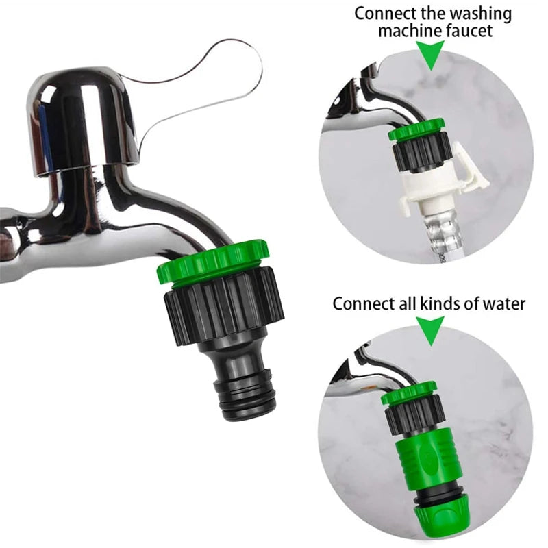 Garden Hose Tap Connector 3/4 inch and 1/2 inch BSP 2in1 Threaded Faucet Adapter Hose Connection Set for Garden Irrigation