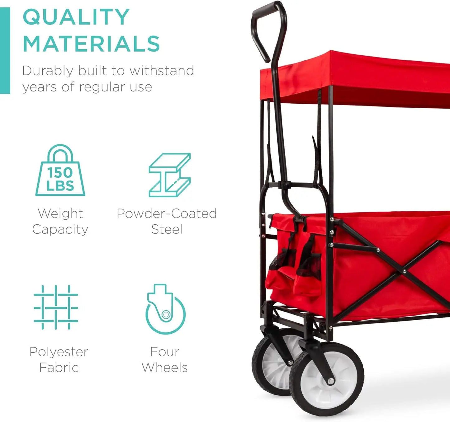 Best Choice Products Collapsible Folding Outdoor Utility Wagon with Canopy Garden Cart for Beach, Picnic, Camping, Tailgates Red